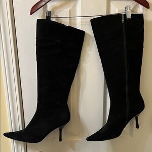 Elegant Black Women's Heeled Boots, Size 11M